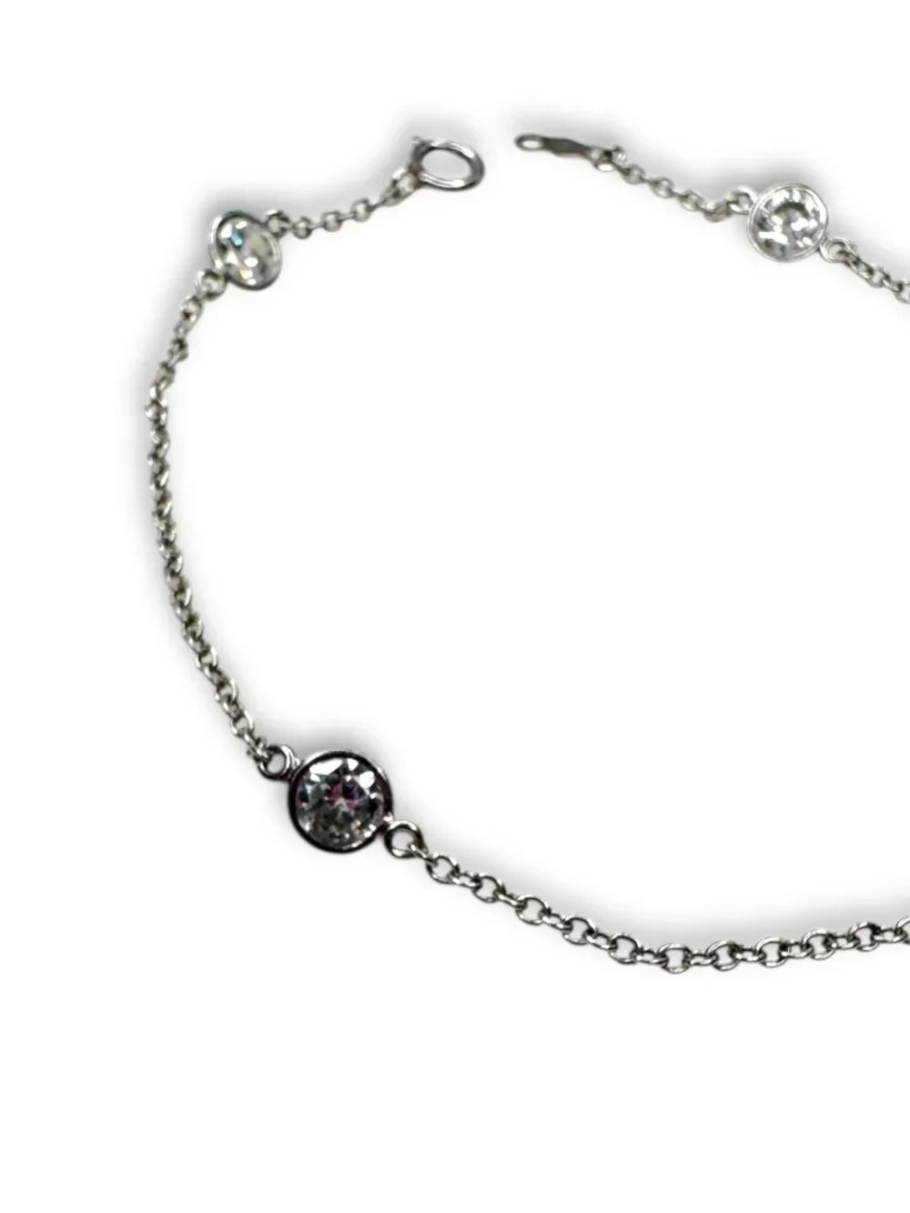 JCM Sterling Silver 925 CZ Station Chain Bracelet 7